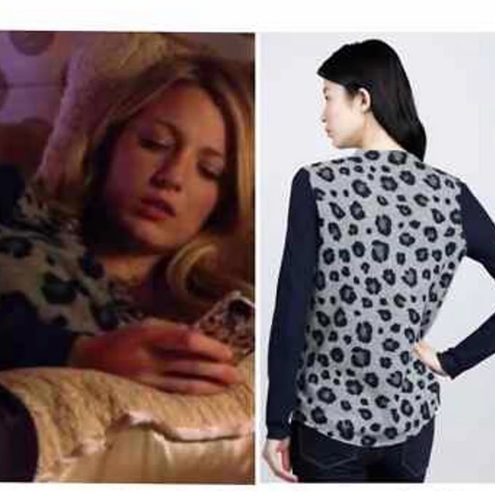 Rebecca Taylor Gray and Black Leopard Print Sweater worn by Blake Lively